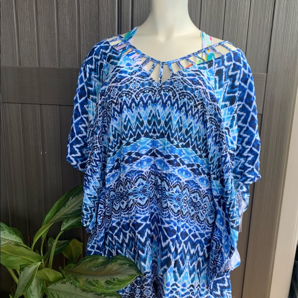 La Blanca Oasis Ikat Tunic Cover-up In Blue